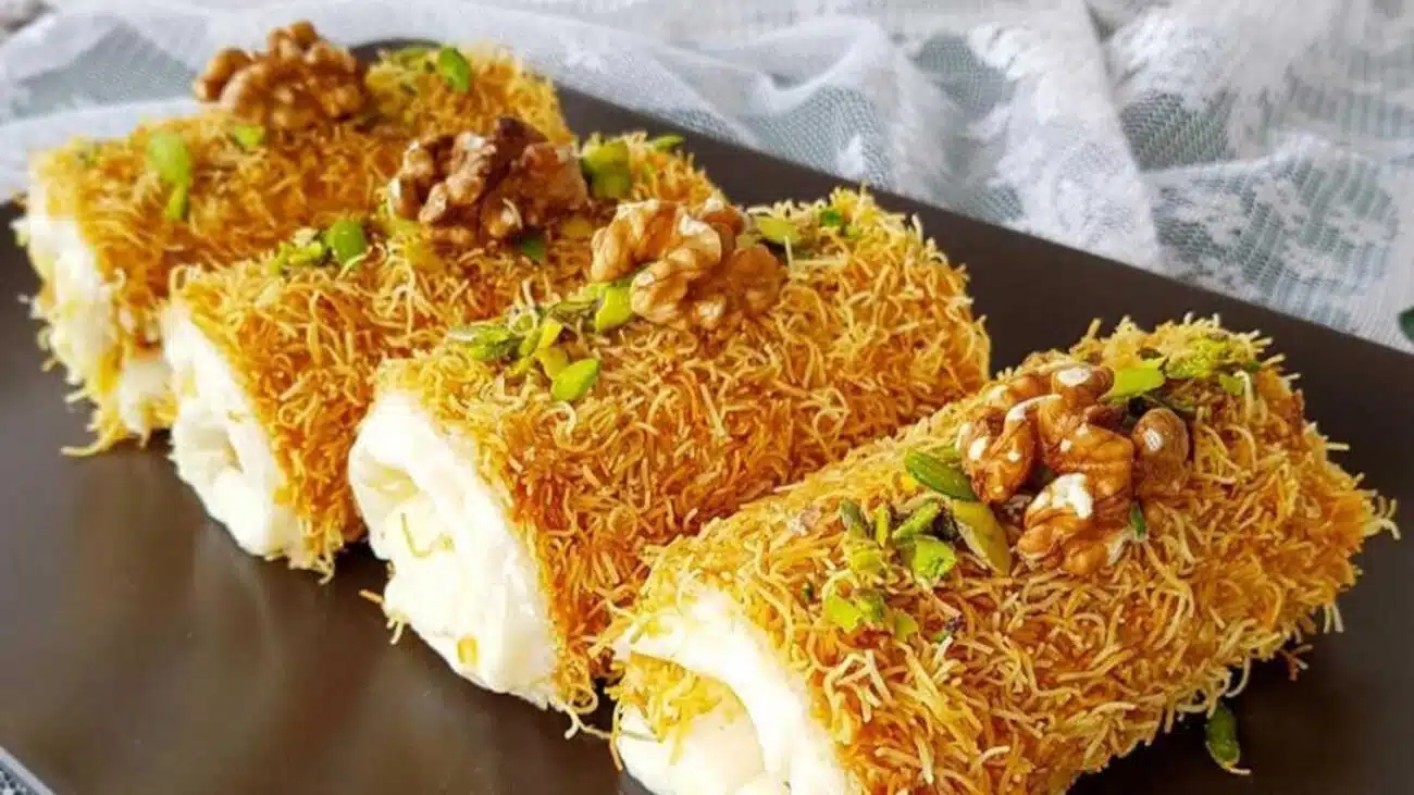 طرز تهیه کنافه پسته‌ای دسر محبوب خاورمیانه‌ای